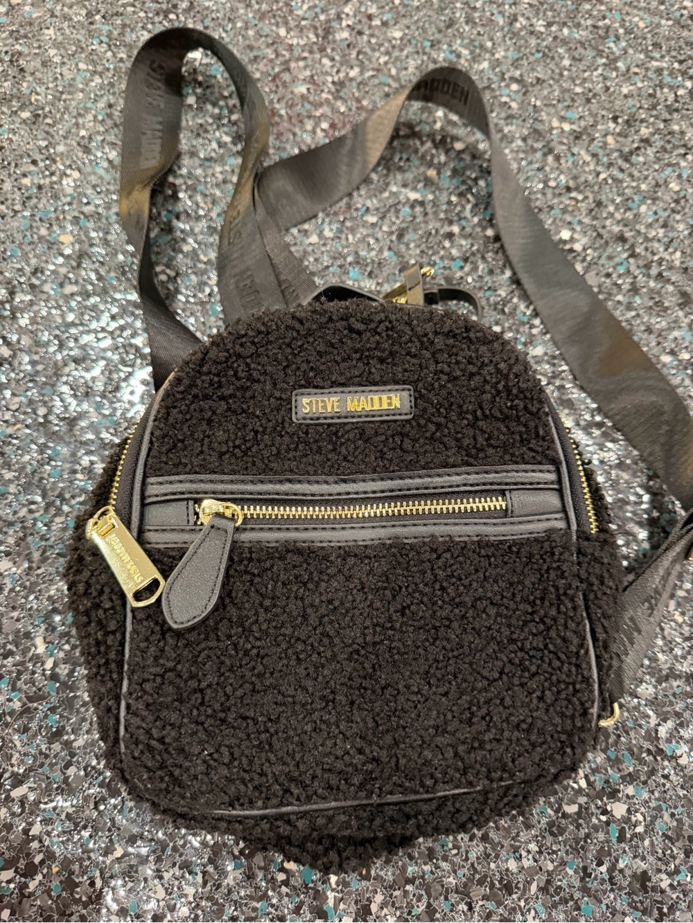 NWOT Steve Madden Black Sherpa Mini Backpack Purse